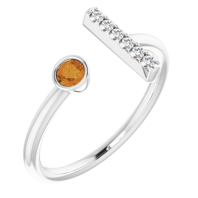 14K White Citrine & .05 CTW Diamond Bar Ring