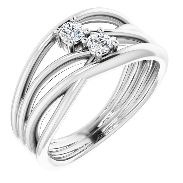 14K White 1/5 CTW Diamond Two-Stone Bypass Ring