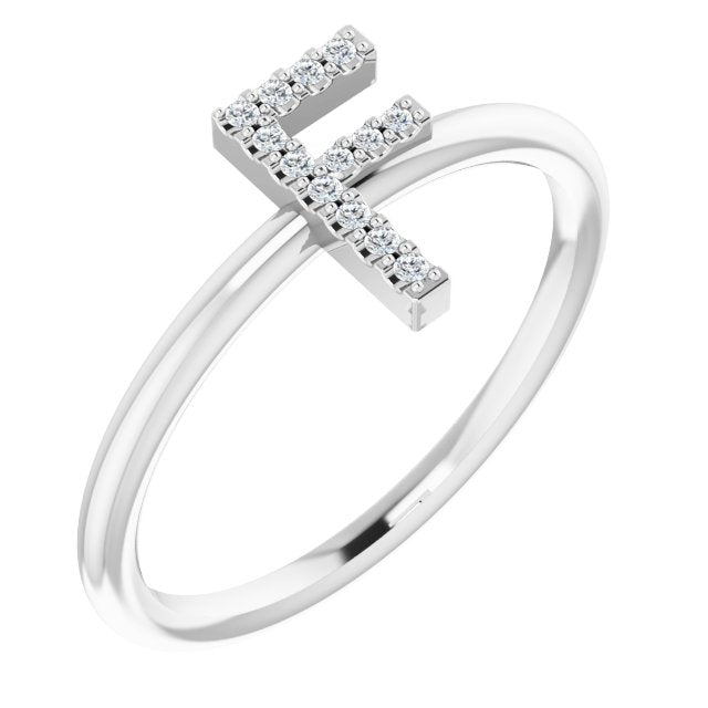 14K White .06 CTW Diamond Initial F Ring