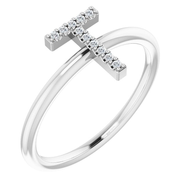 14K White .06 CTW Diamond Initial T Ring