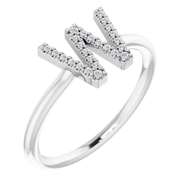 14K White .07 CTW Diamond Initial W Ring