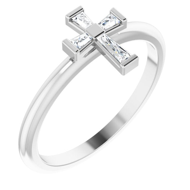 14K White 1/10 CTW Diamond Stackable Cross Ring