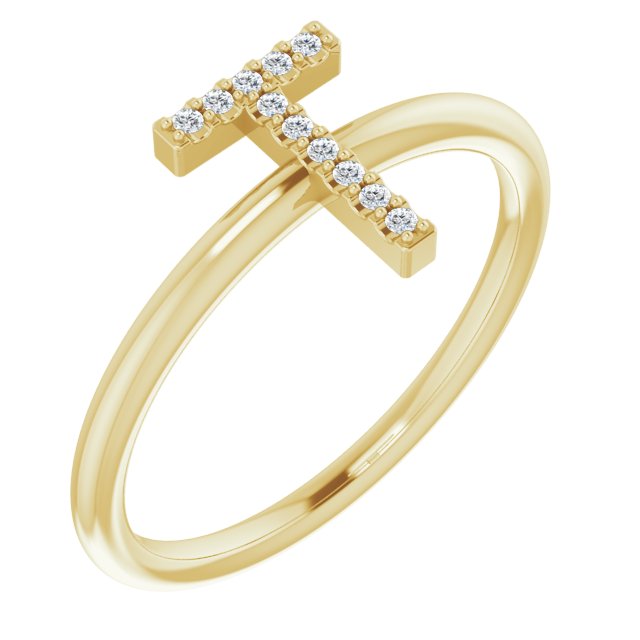 14K Yellow .06 CTW Diamond Initial T Ring
