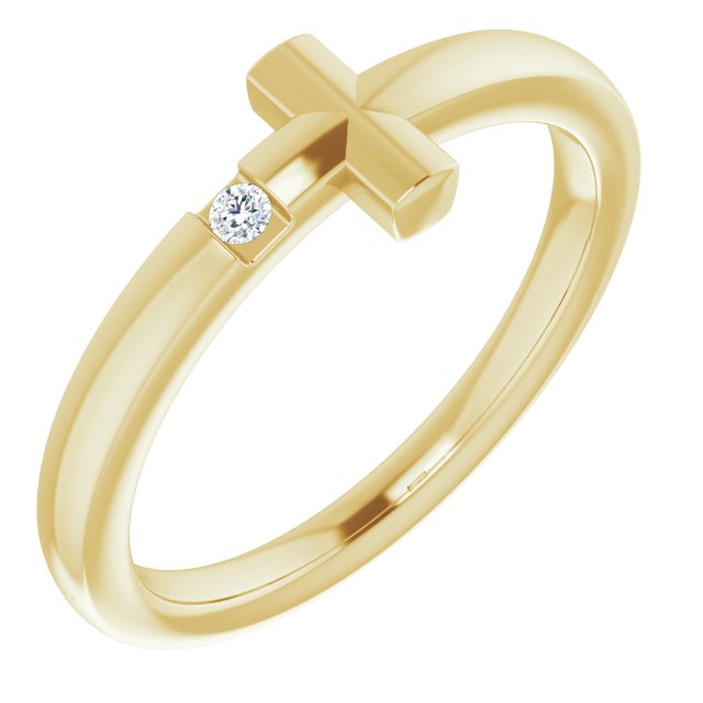 14K Yellow Youth Diamond Sideways Cross Ring