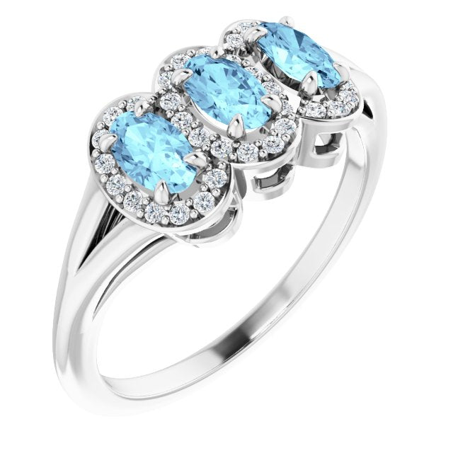 14K White Aquamarine & 1/6 CTW Diamond Ring