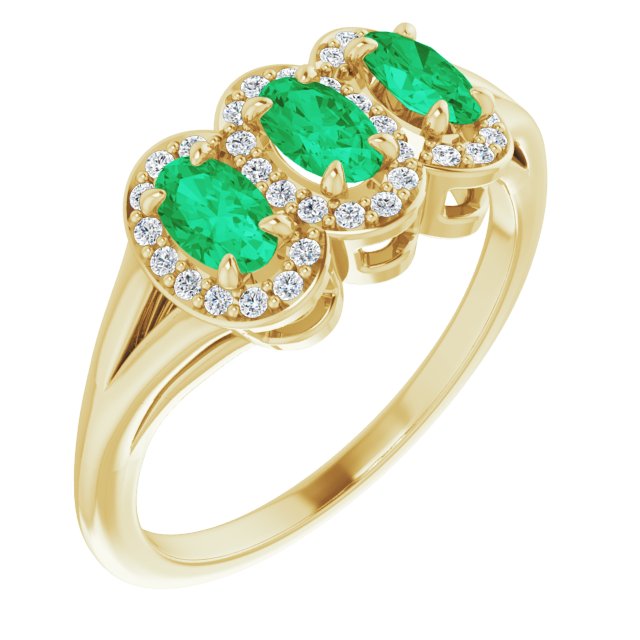 14K Yellow Emerald & 1/6 CTW Diamond Ring