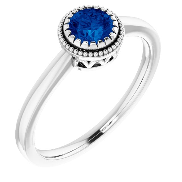 14K White Blue Sapphire September Birthstone Ring