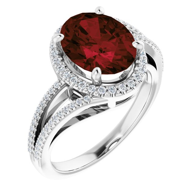 14K White Mozambique Garnet & 1/4 CTW Diamond Ring