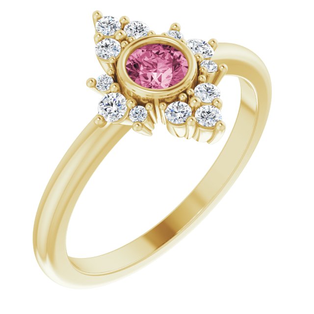 14K Yellow Pink Tourmaline & 1/5 CTW Diamond Ring