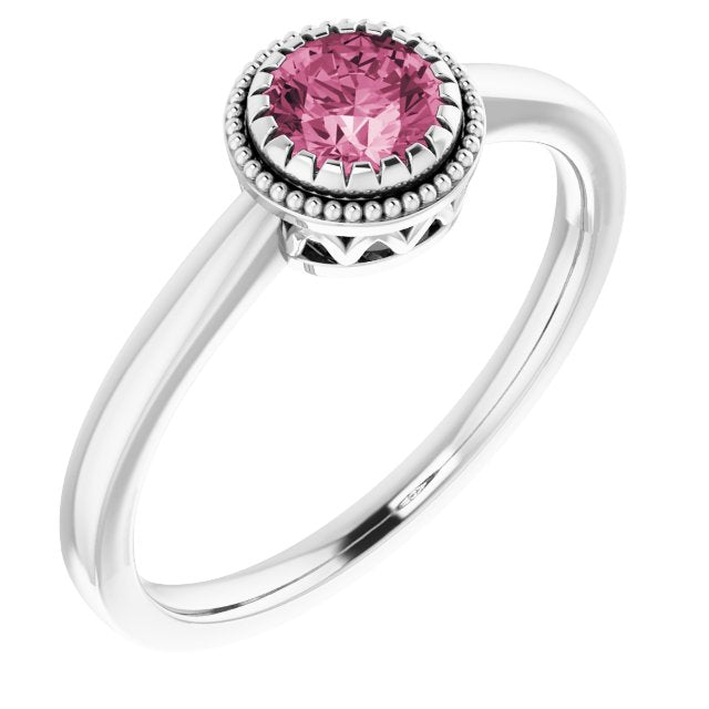 14K White Pink Tourmaline October Birthstone Ring