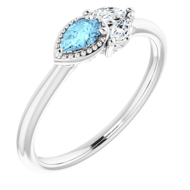 14K White Aquamarine & 1/8 CTW Diamond Ring