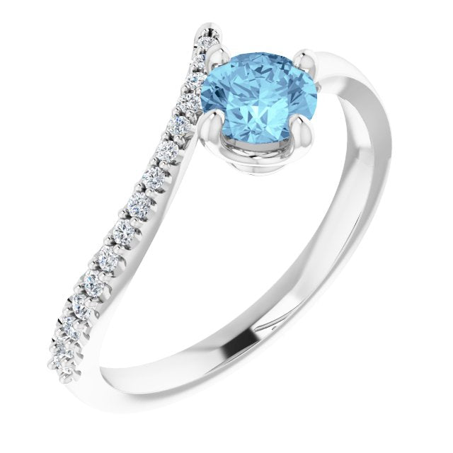 14K White Aquamarine & 1/10 CTW Diamond Bypass Ring