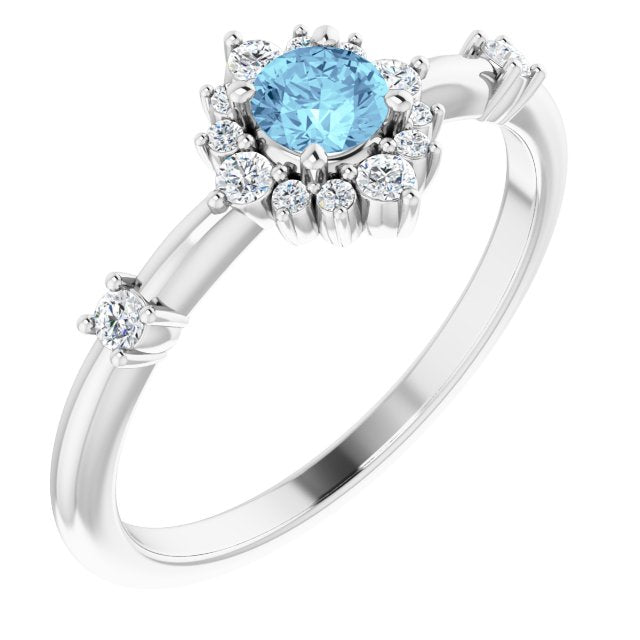 14K White Aquamarine & 1/6 CTW Diamond Ring