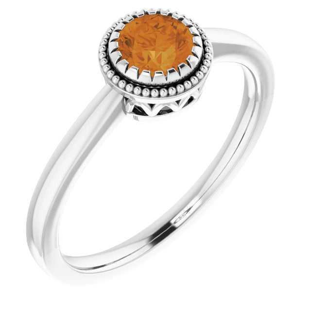 14K White Citrine November Birthstone Ring