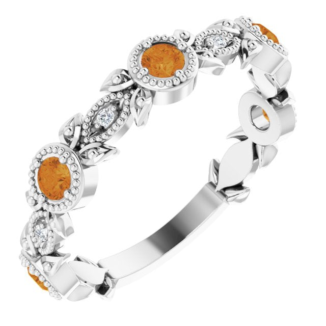 14K White Citrine & .03 CTW Diamond Leaf Ring