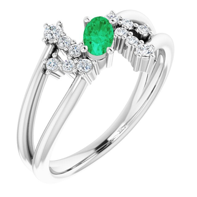 14K White Emerald & 1/8 CTW Diamond Bypass Ring