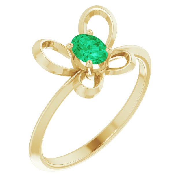 14K Yellow 4x3 mm Oval May Youth Butterfly Birthstone Ring