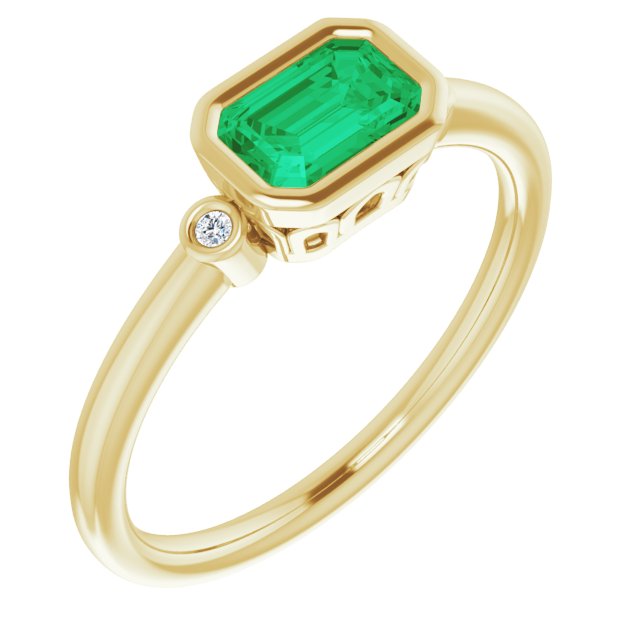 14K Yellow Lab-Grown Emerald & .02 CTW Diamond Ring