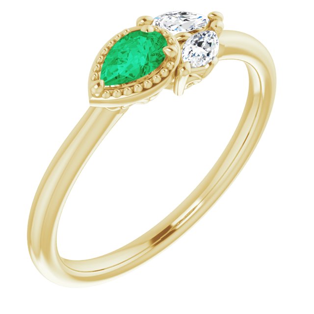 14K Yellow Emerald & 1/8 CTW Diamond Ring