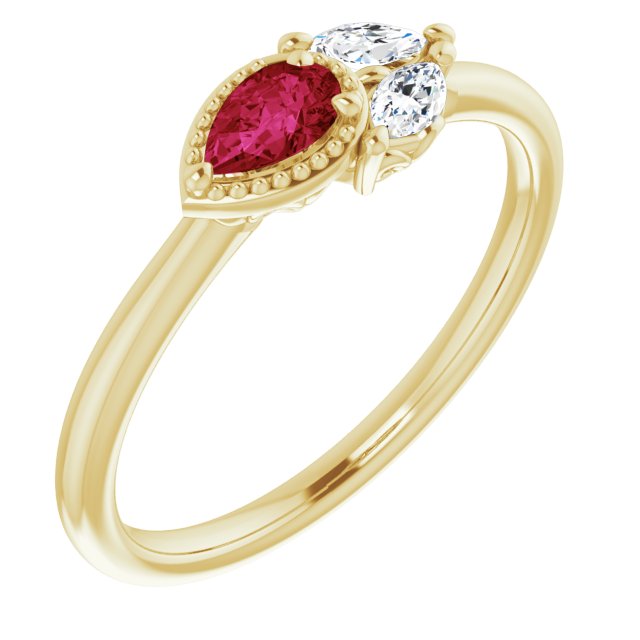 14K Yellow Ruby & 1/8 CTW Diamond Ring