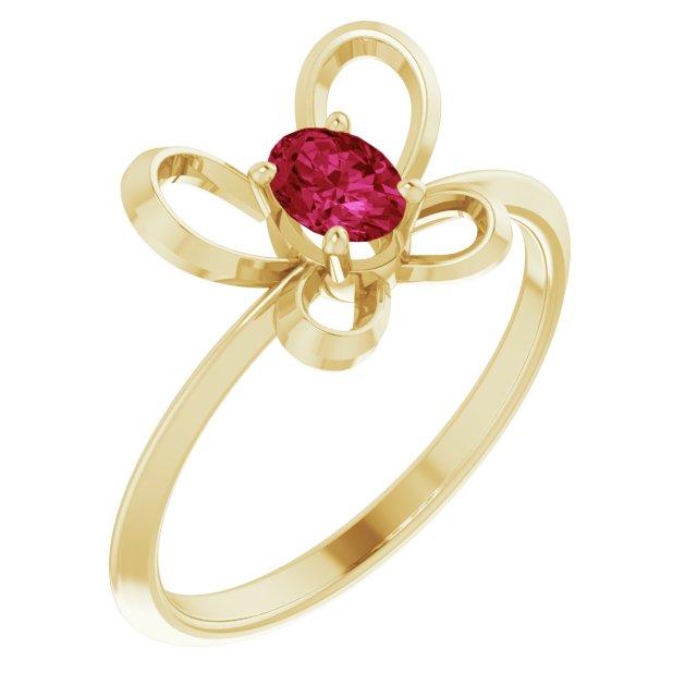 14K Yellow 4x3 mm Oval July Youth Butterfly Birthstone Ring
