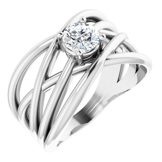 14K White 1/2 CT Diamond Solitaire Criss-Cross Ring