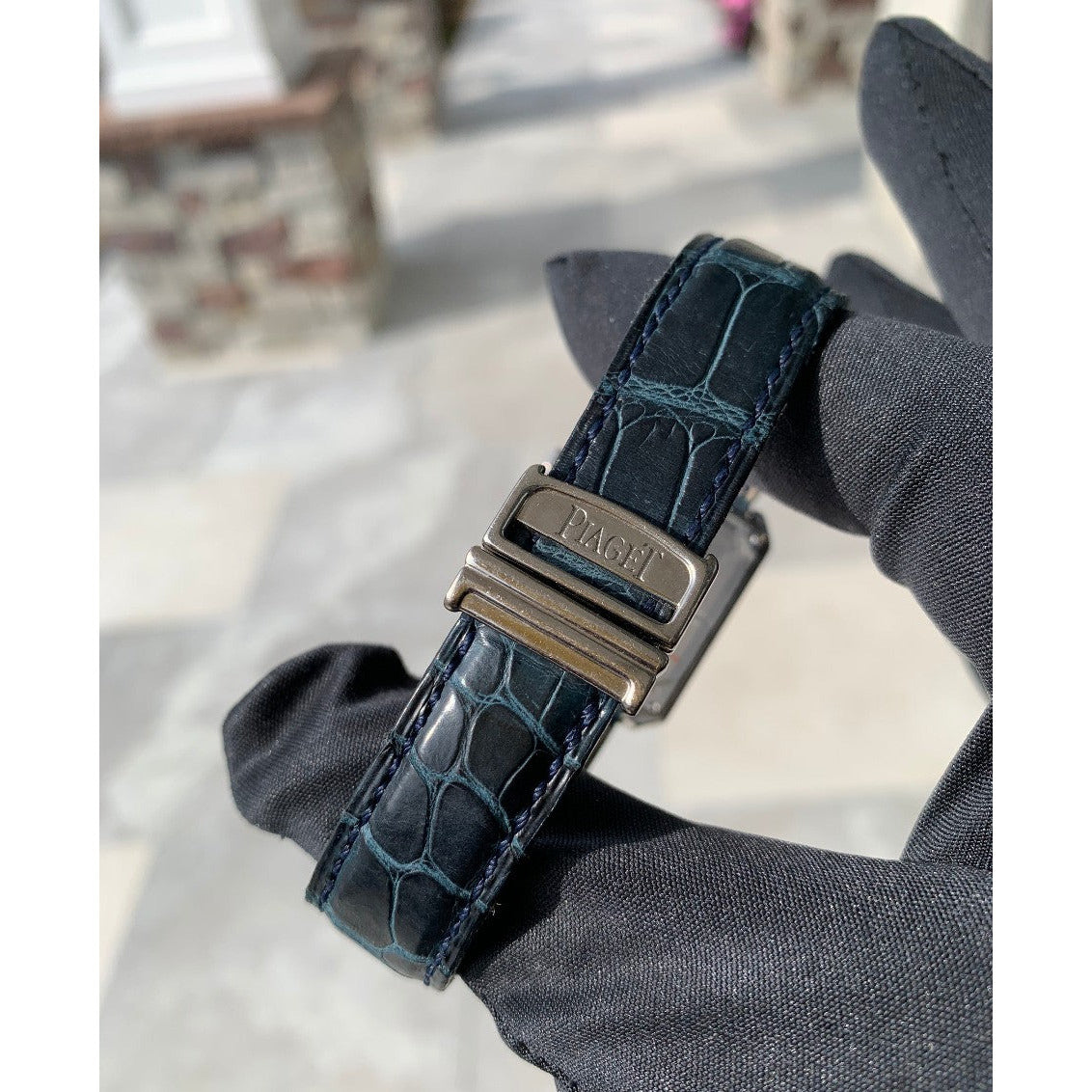 Pre-owned Piaget Tank Chrono 18k White Gold Blue Strap