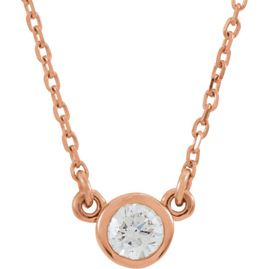 14K Rose 3 mm Moissanite Solitaire 18 Necklace