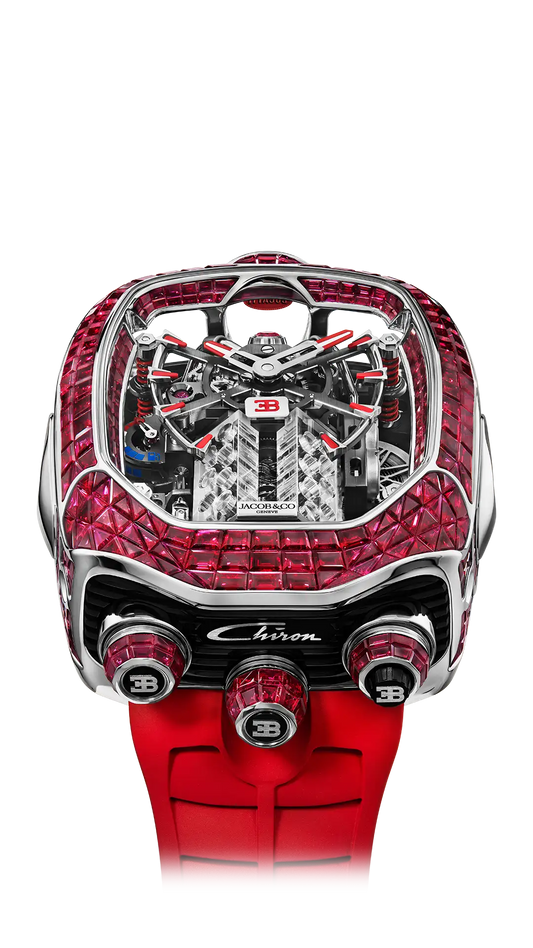 Bugatti Chiron Tourbillon Baguette |  White Gold (Rubies) Jacob & Co.