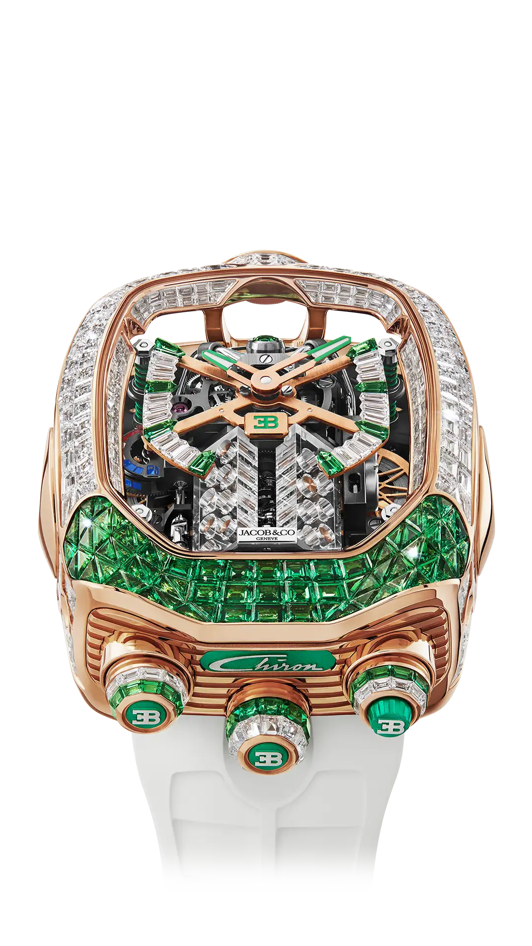 Bugatti Chiron Tourbillon Baguette |  Rose Gold (Diamonds & Tsavorites) Jacob & Co.