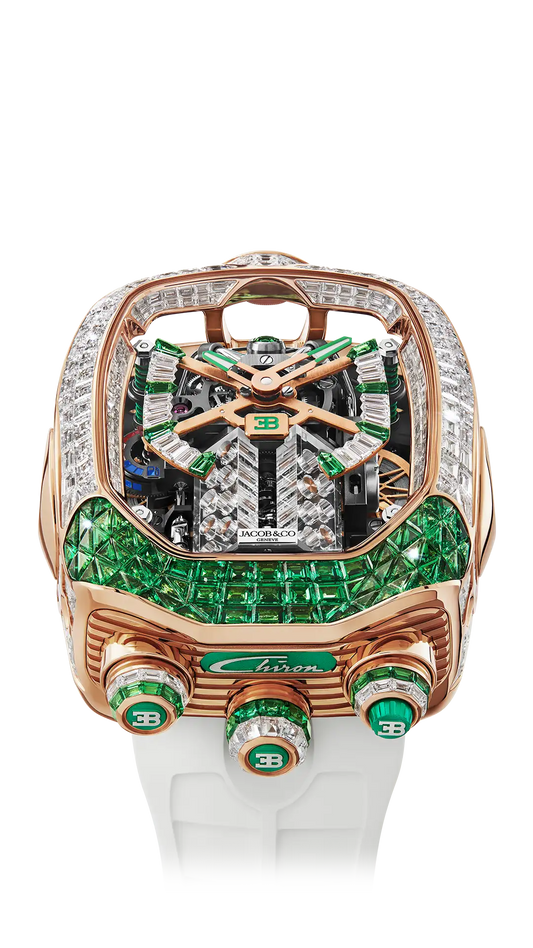 Bugatti Chiron Tourbillon Baguette |  Rose Gold (Diamonds & Tsavorites) Jacob & Co.