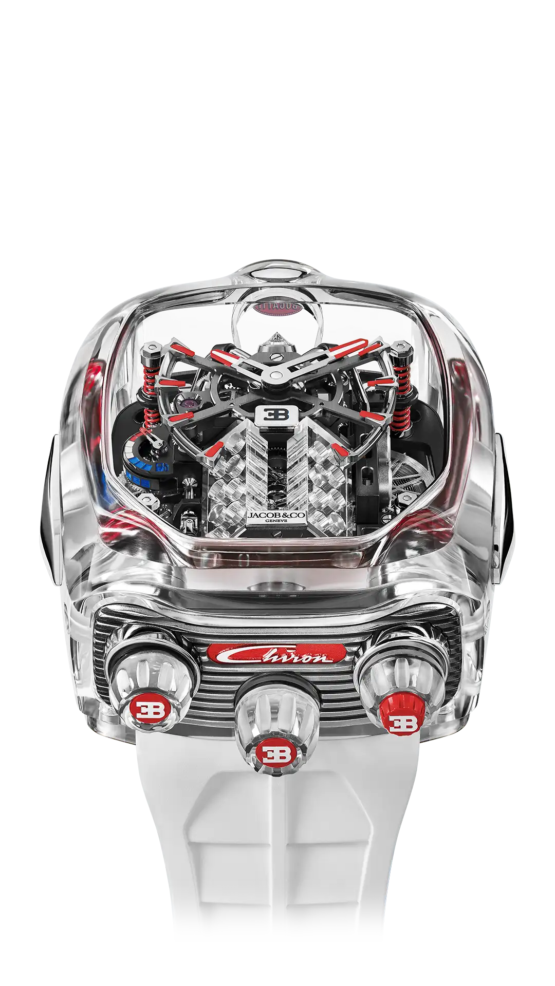 Bugatti Chiron Tourbillon Sapphire Crystal |  Red Accents Jacob & Co.