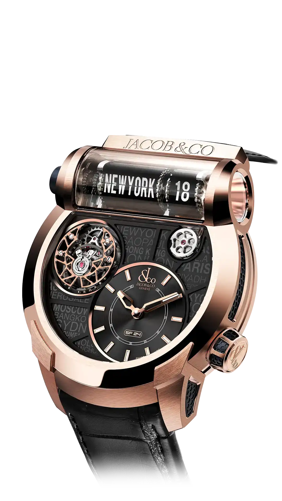 Epic SF24 Tourbillon |  Rose Gold Black PVD Grid Dial Jacob & Co.