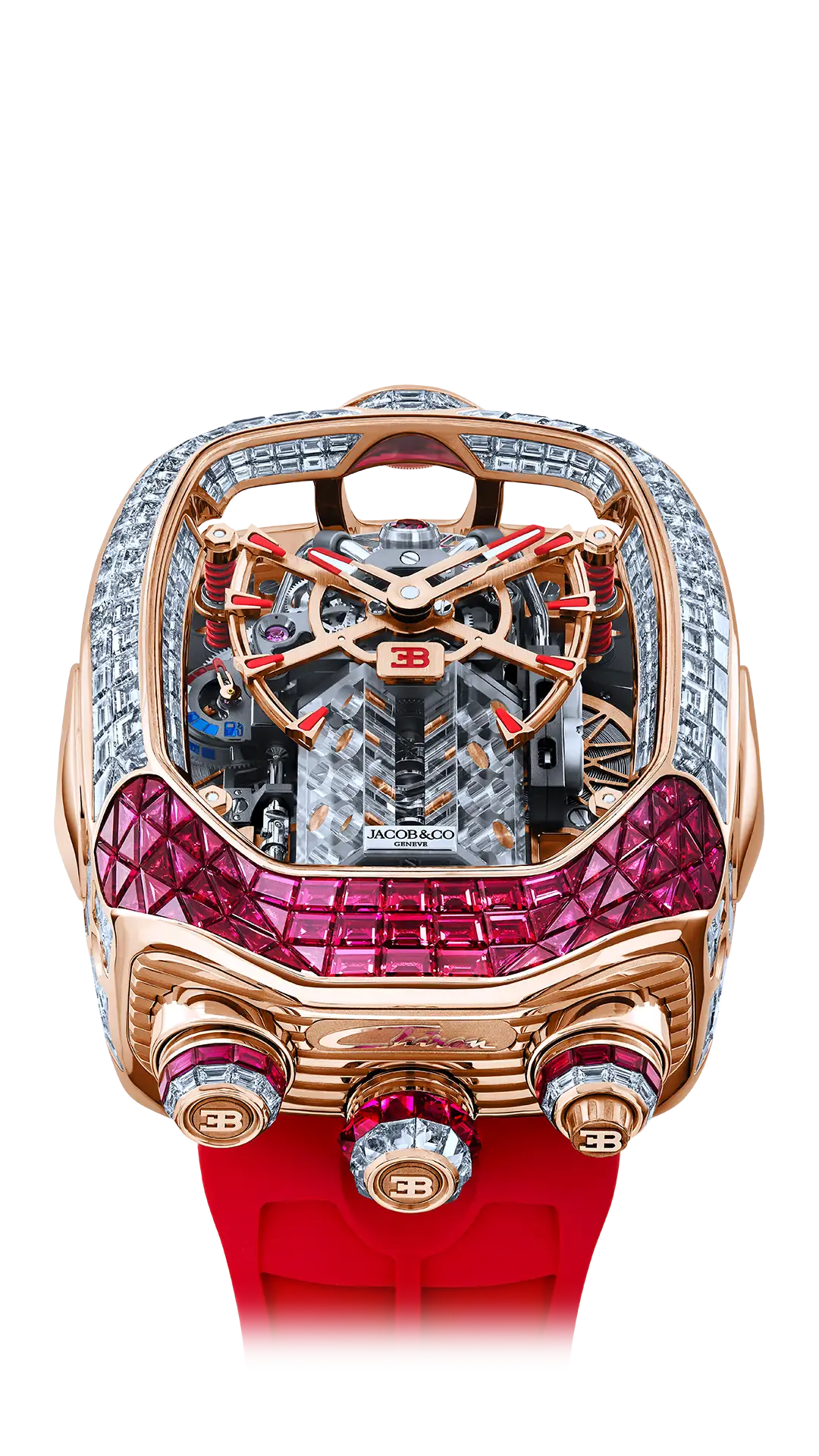 Bugatti Chiron Tourbillon Baguette |  Rubies and White Diamonds Jacob & Co.