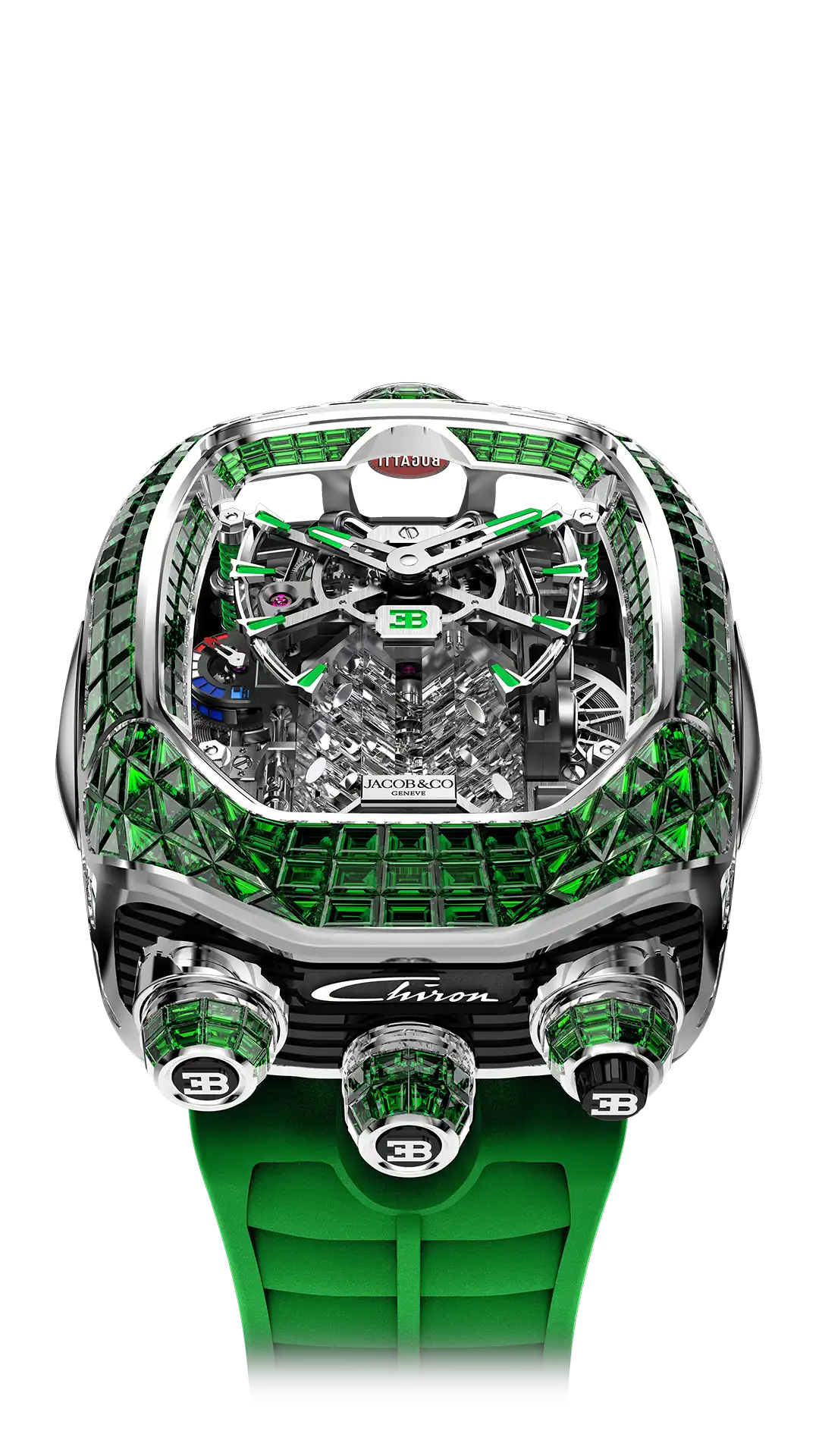 Bugatti Chiron Tourbillon Baguette |  White Gold (Tsavorites) Jacob & Co.