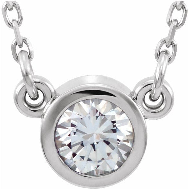 14K White 3 mm Moissanite Solitaire 18 Necklace