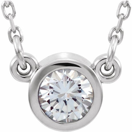 14K White 4 mm Moissanite Solitaire 18 Necklace