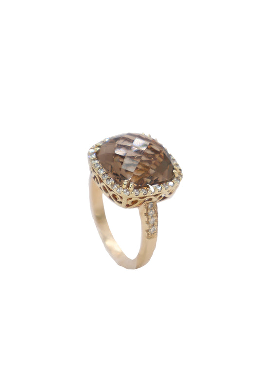 14kt Yellow Gold Ring with Smoky Quartz & Diamond Accents