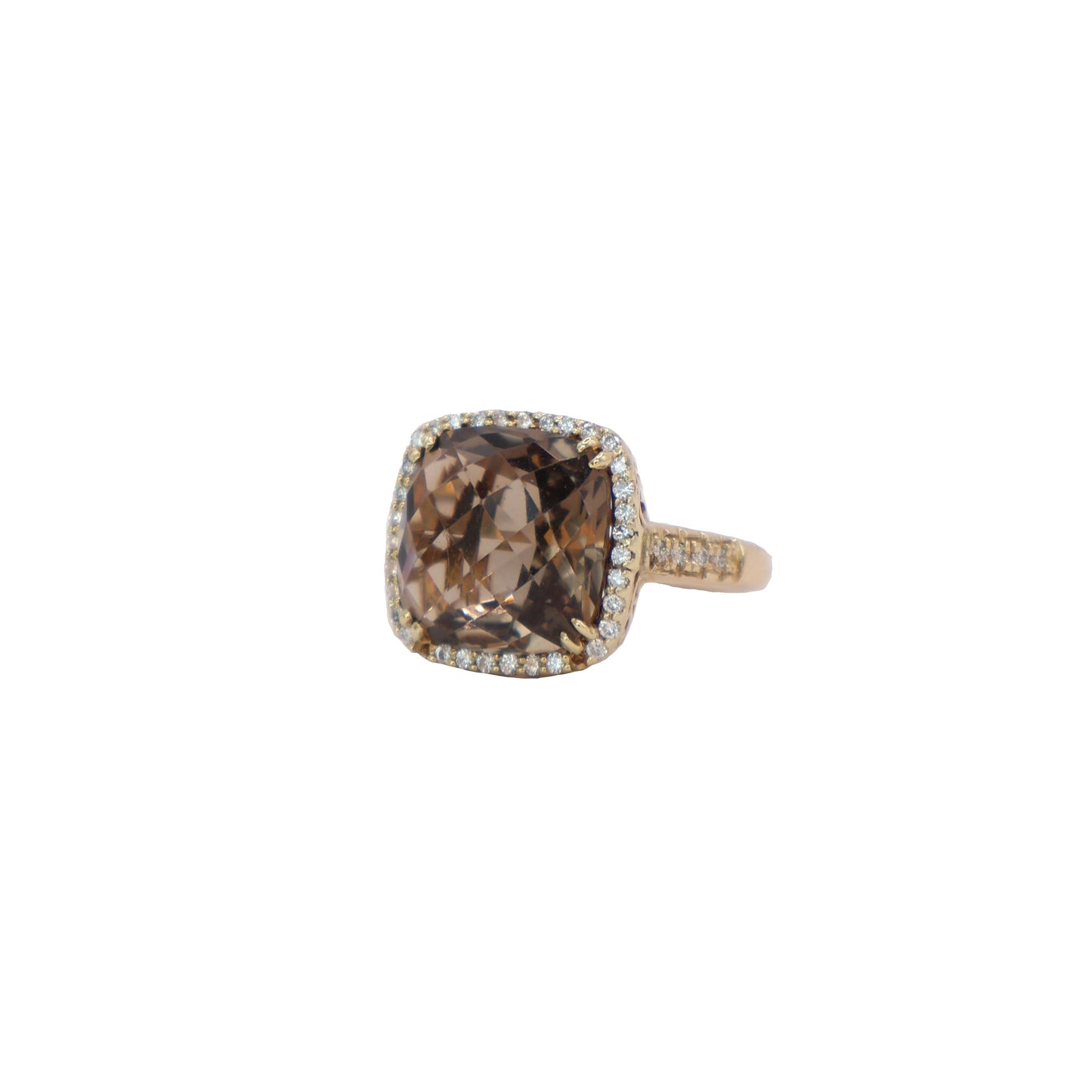 14kt Yellow Gold Ring with Smoky Quartz & Diamond Accents