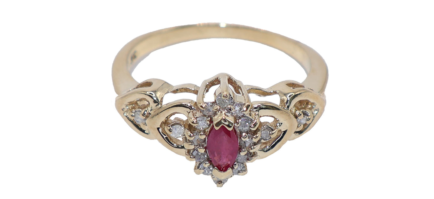 10kt Gold Ring with Ruby & Diamonds