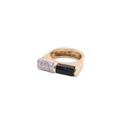 Black Onyx & Diamond Ring in 14kt Yellow Gold