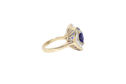 Tanzanite & Gold Ring with Baguette Diamonds