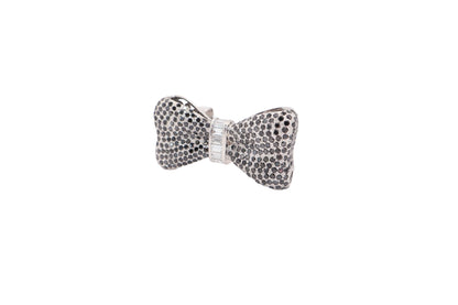 18kt White Gold Bow Tie Brooch with Black Diamonds and Baguette Accents