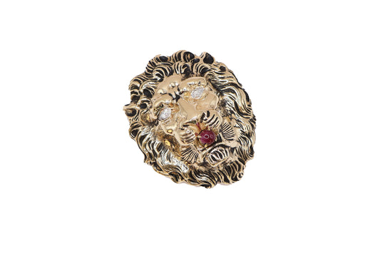 Gold Lion Head Brooches / Pin/ Pendant