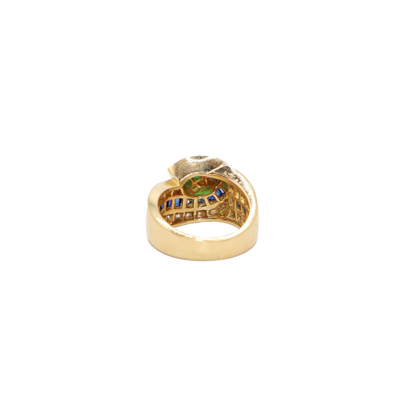18K Yellow gold ring Emeralds, Blue Sapphires and Diamonds