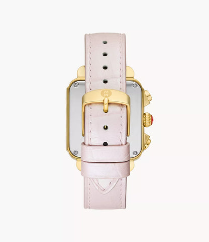 Michele Deco Sport Chronograph Gold-Plated Pink Leather Watch