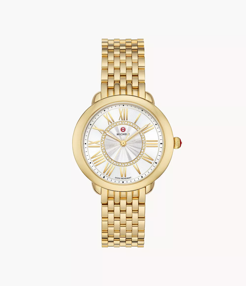 Michele Serein Mid 18k Gold-Plated Diamond Dial Watch