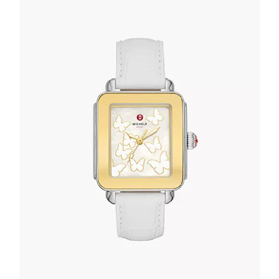 Michele Deco Sport Gold-Tone White Leather Ladies Watch