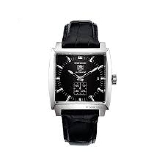 Tag Heuer Monaco Black Dial Black Leather Automatic Men's Watch