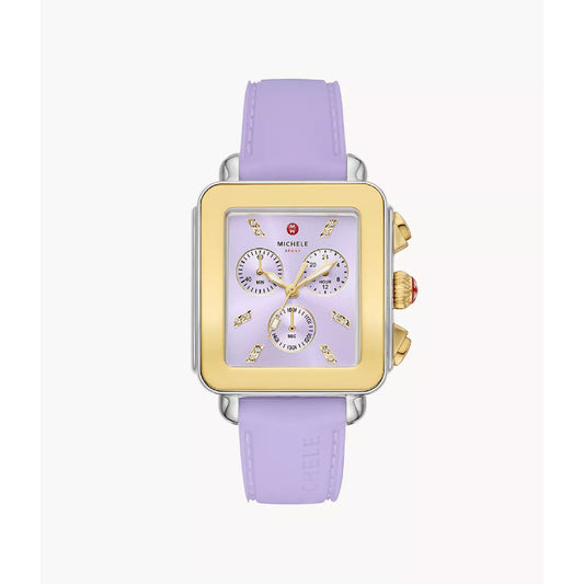 Michele Deco Sport Gold-Tone Lavender Silicone Women's Watch